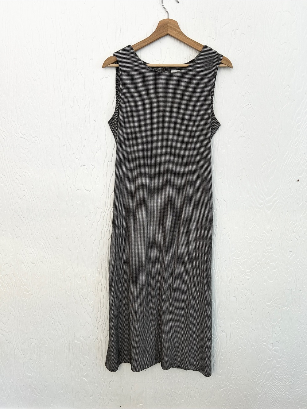 VINTAGE 90s Micro Gingham Check Maxi Dress Black White Sz Med Cottagecore Casual